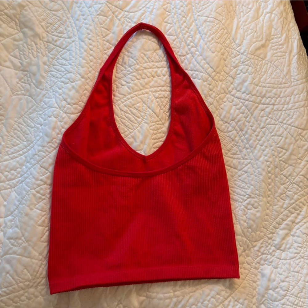Red Ribbed Halter Top - Picture 3 of 3